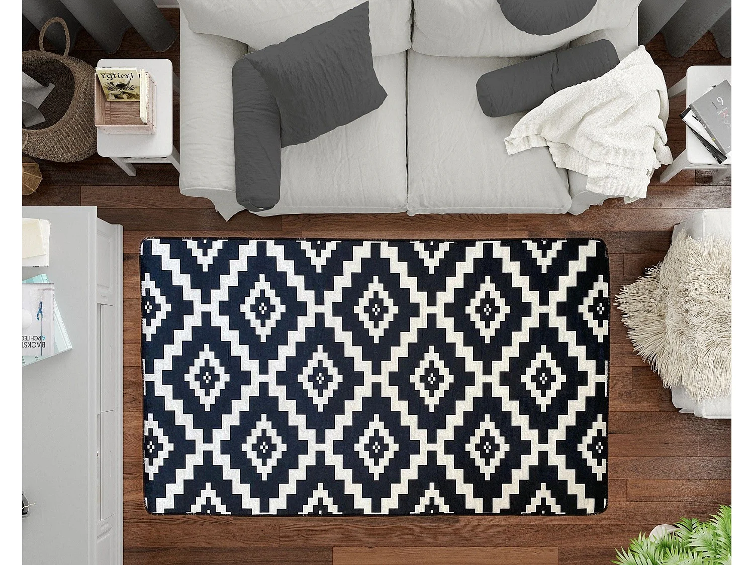 Tapis de salon 160x230 cm Polyester Black And White Scan
