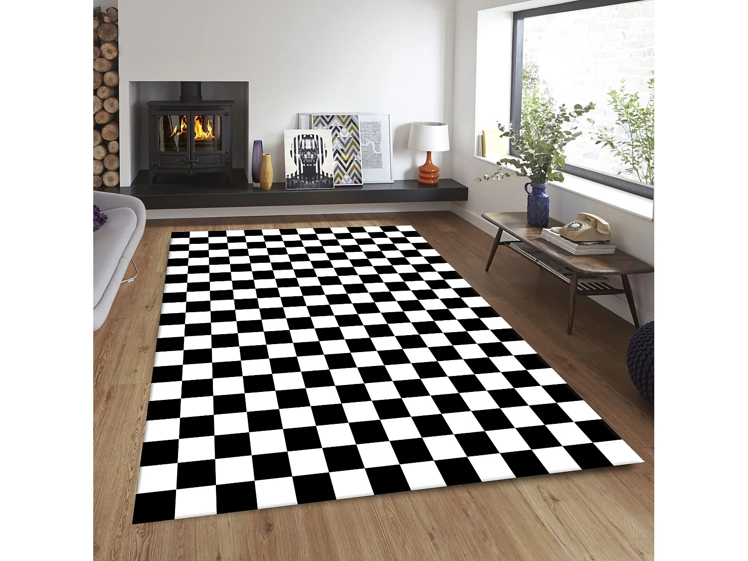 Tapis de salon 120x180 cm Polyester Damier