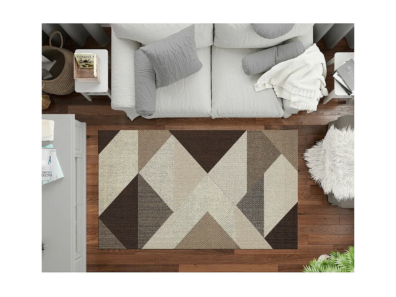 Trendy dywan salonowy z geometrycznymi motywami 160x230 cm z polikottonu w kolorze brązowym Housse De Rêve