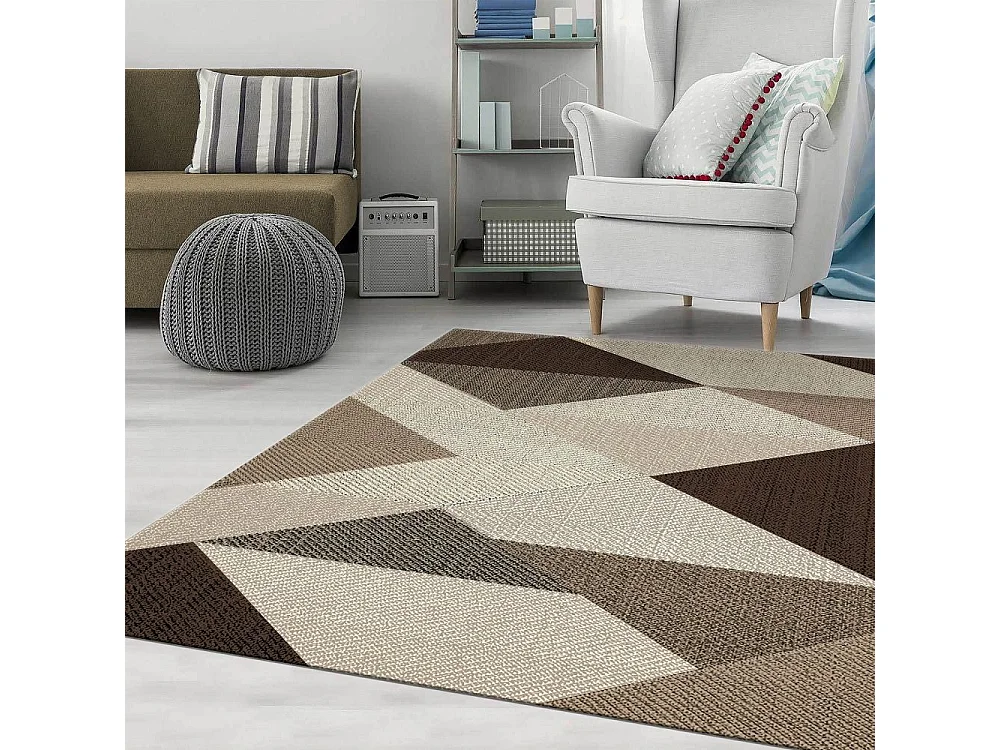 Trendy dywan salonowy z geometrycznymi motywami 160x230 cm z polikottonu w kolorze brązowym Housse De Rêve