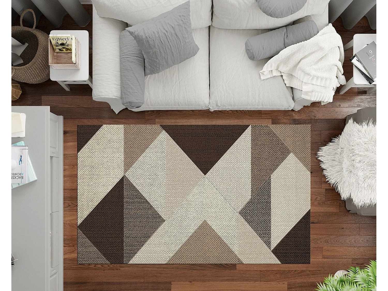 Trendy dywan salonowy z geometrycznymi motywami 160x230 cm z polikottonu w kolorze brązowym Housse De Rêve