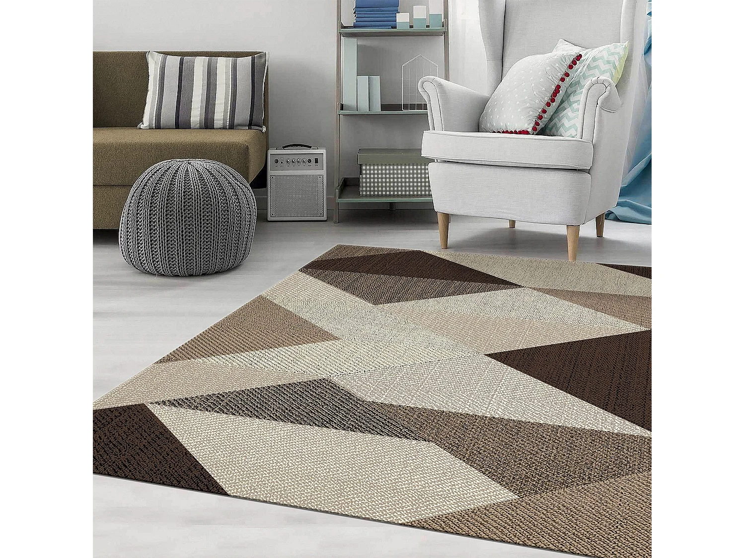 Trendy dywan salonowy z geometrycznymi motywami 160x230 cm z polikottonu w kolorze brązowym Housse De Rêve