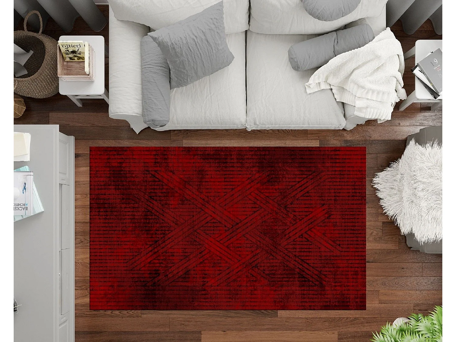 Tapis de salon 80x150 cm Polycoton Fisun Rouge