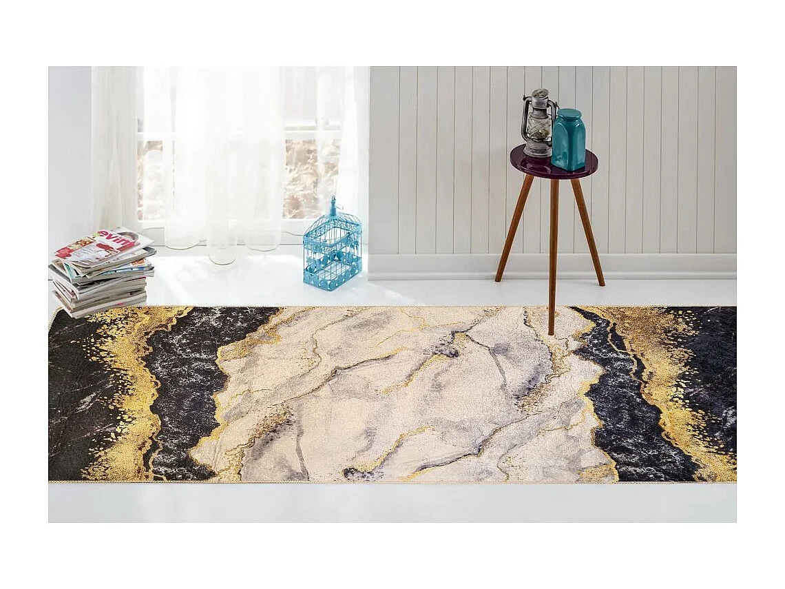 Tapis de salon 80x150 cm Polyester Gold Noir