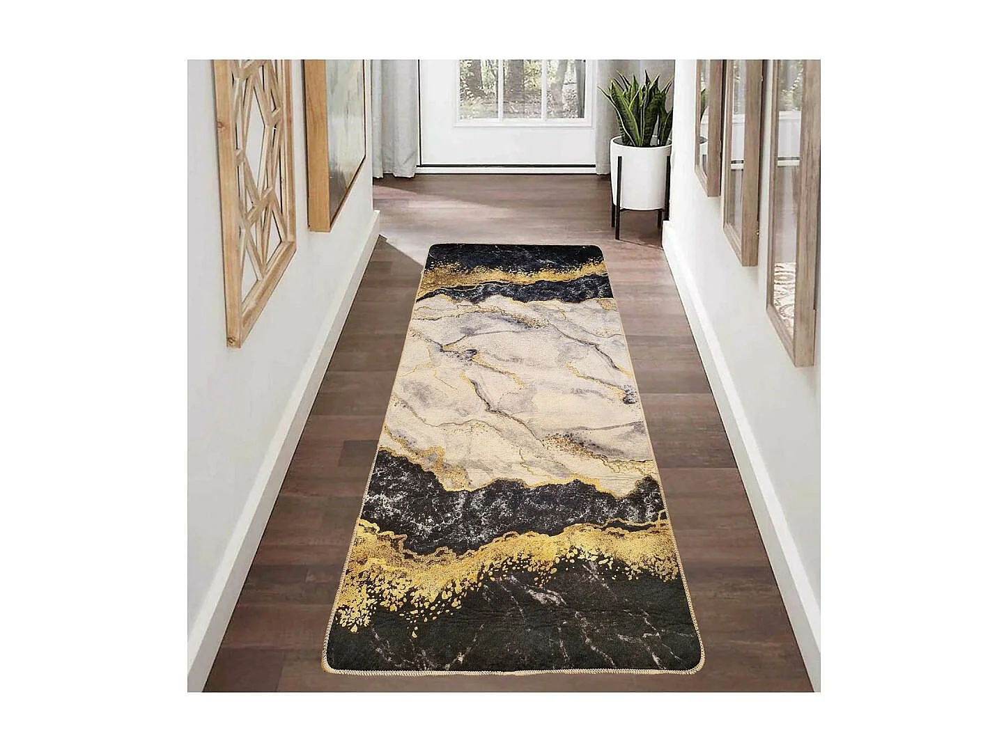 Tapis de salon 80x150 cm Polyester Gold Noir