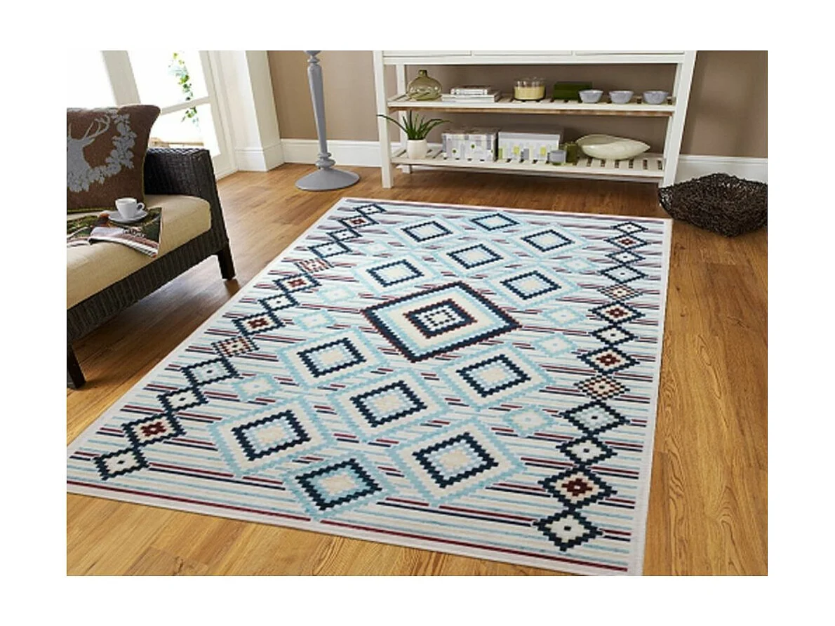 Tapis de salon 120x180 cm Polyester Berbere Los Bleu