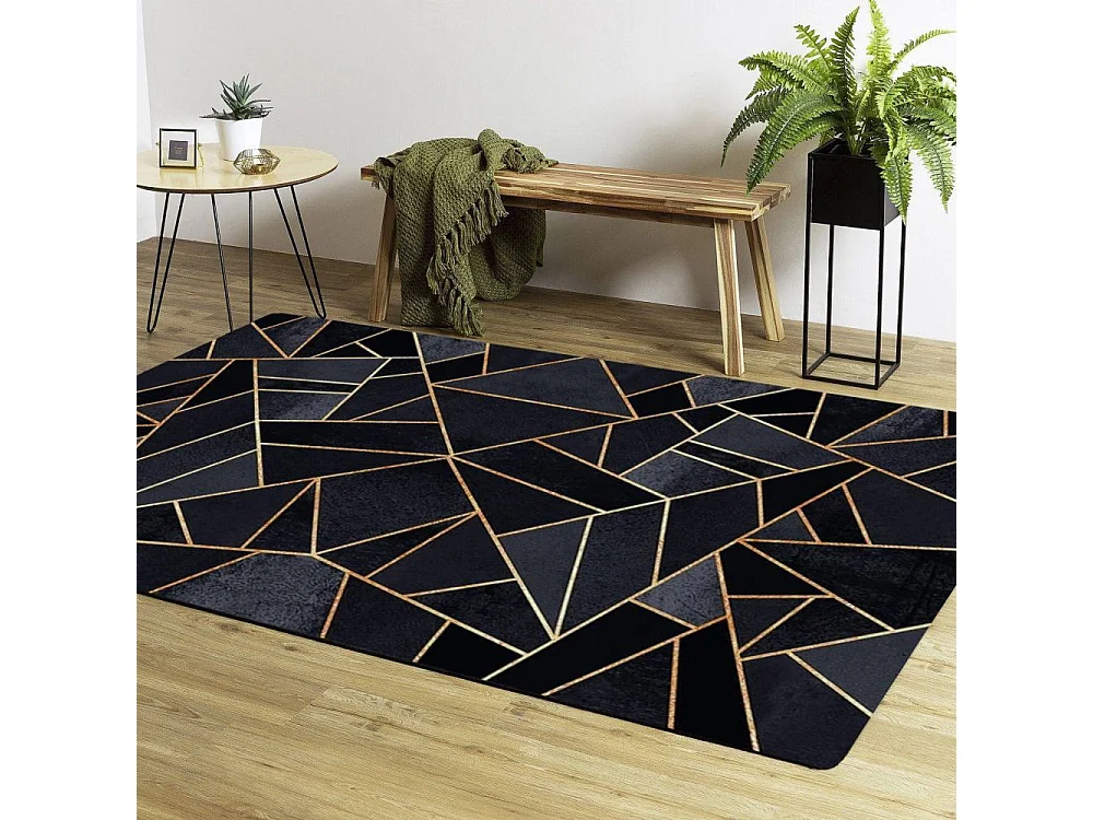 Tapis de salon 200x290 cm Polyester Grafic Noir