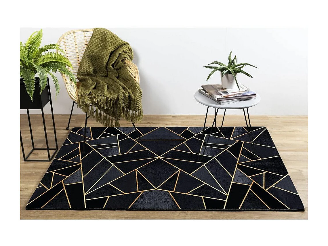 Tapis de salon 200x290 cm Polyester Grafic Noir