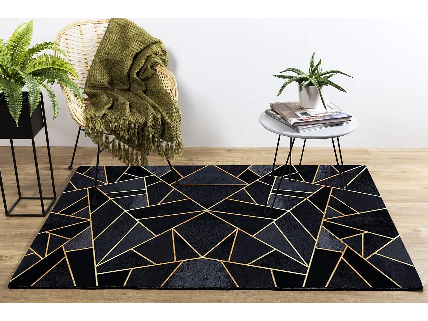 Tapis de salon 200x290 cm Polyester Grafic Noir