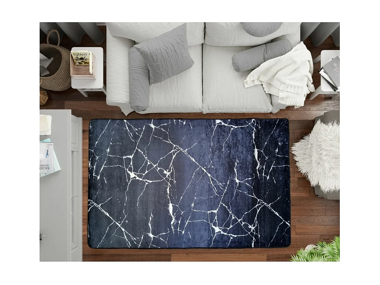 Tapis de salon 200x290 cm Polyester Marbre Noir