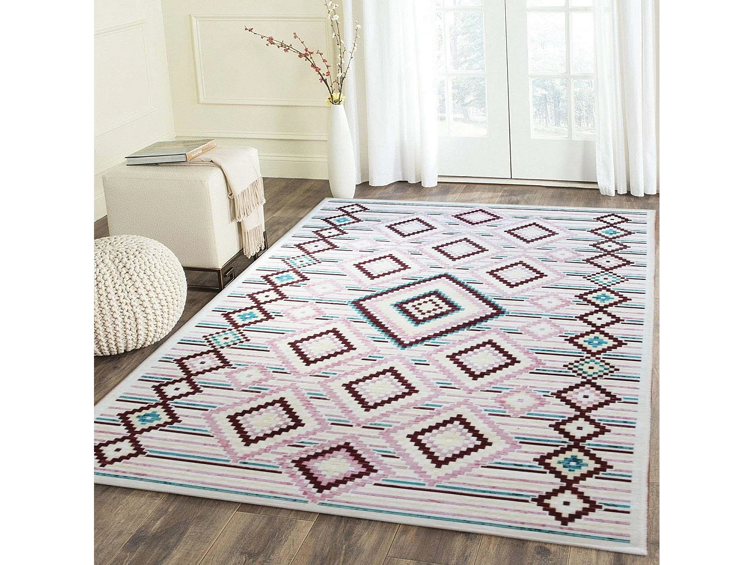 Tapis de salon 200x290 cm Polyester Berbere Los Rose