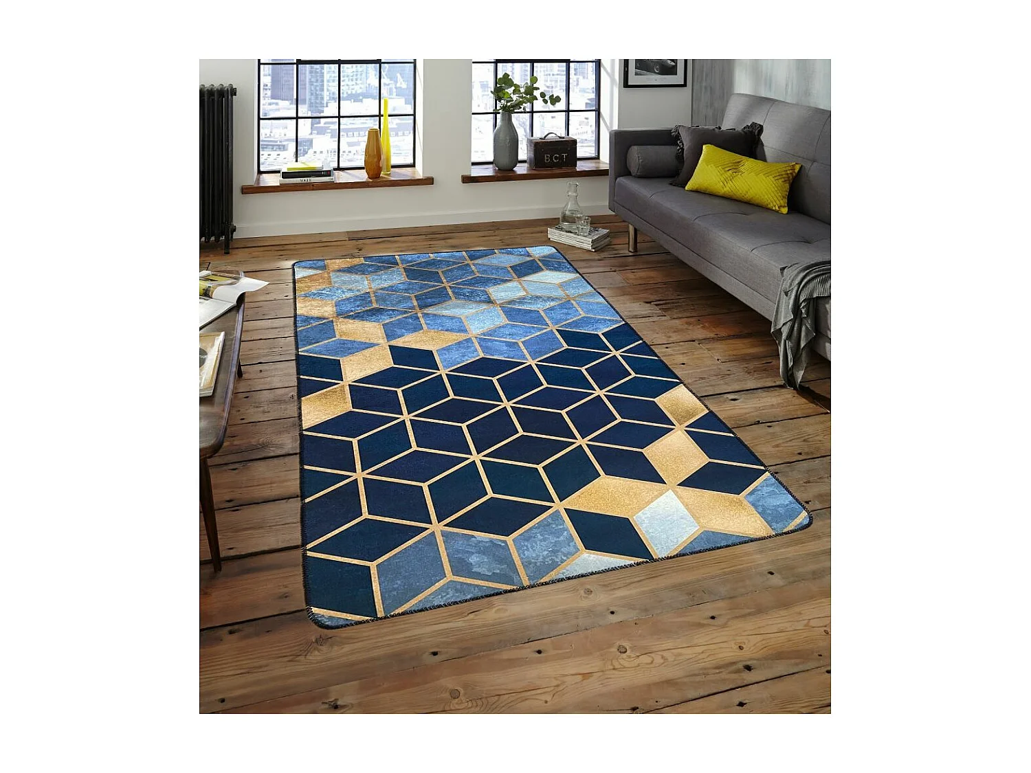 Tapis de salon 200x290 cm Polyester Luxe Bleu
