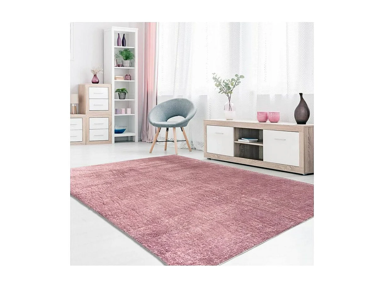 Tapis de salon 200x290 cm Polyester Uni Rose