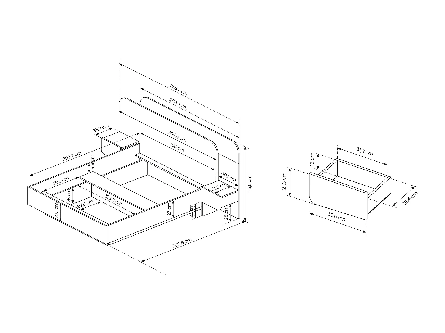 Bett mit Nachttischen - 160 x 200 cm - Mit LEDs - Holzfarben & Anthrazit - DESADO