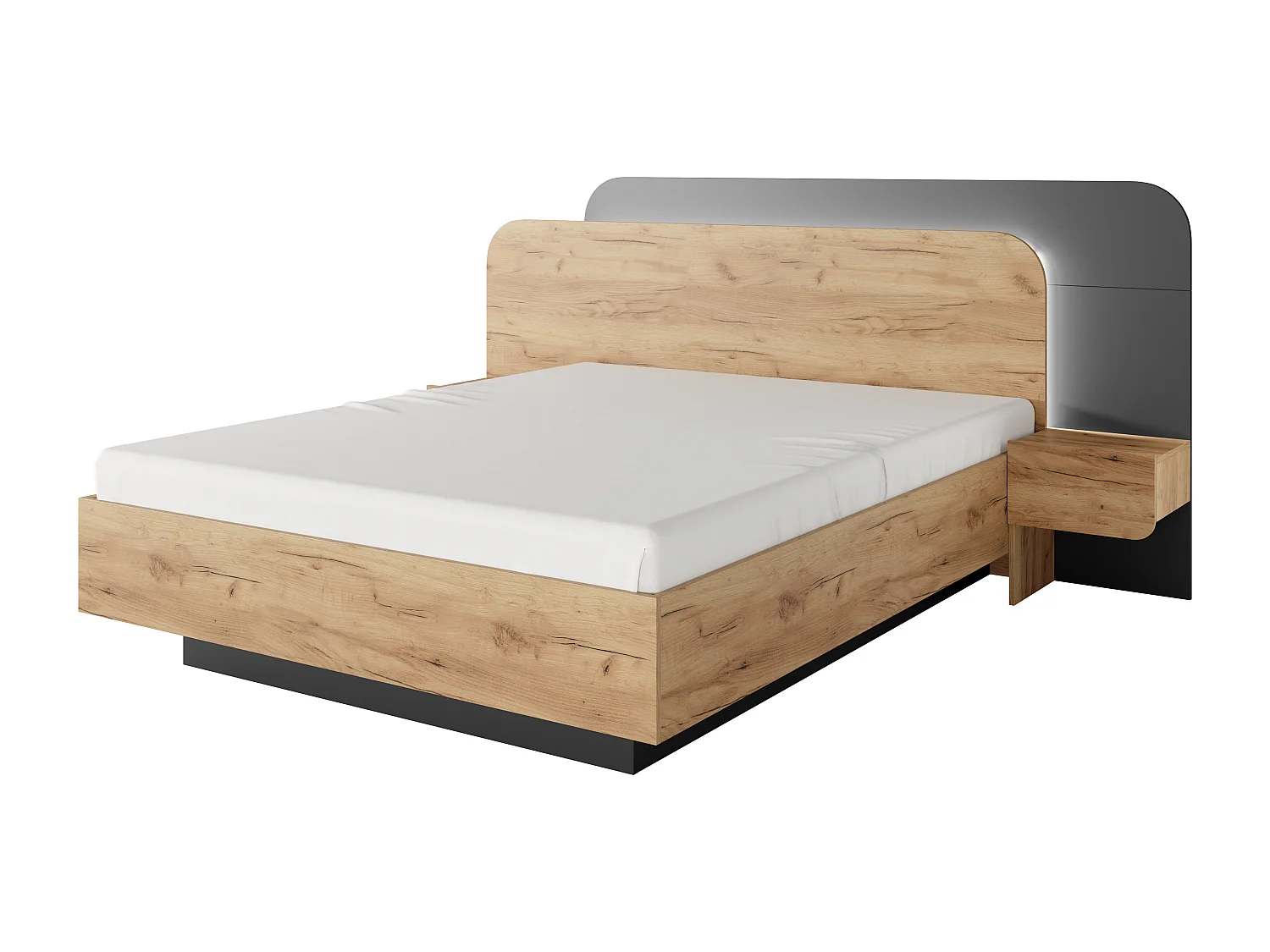 Bett mit Nachttischen - 160 x 200 cm - Mit LEDs - Holzfarben & Anthrazit - DESADO