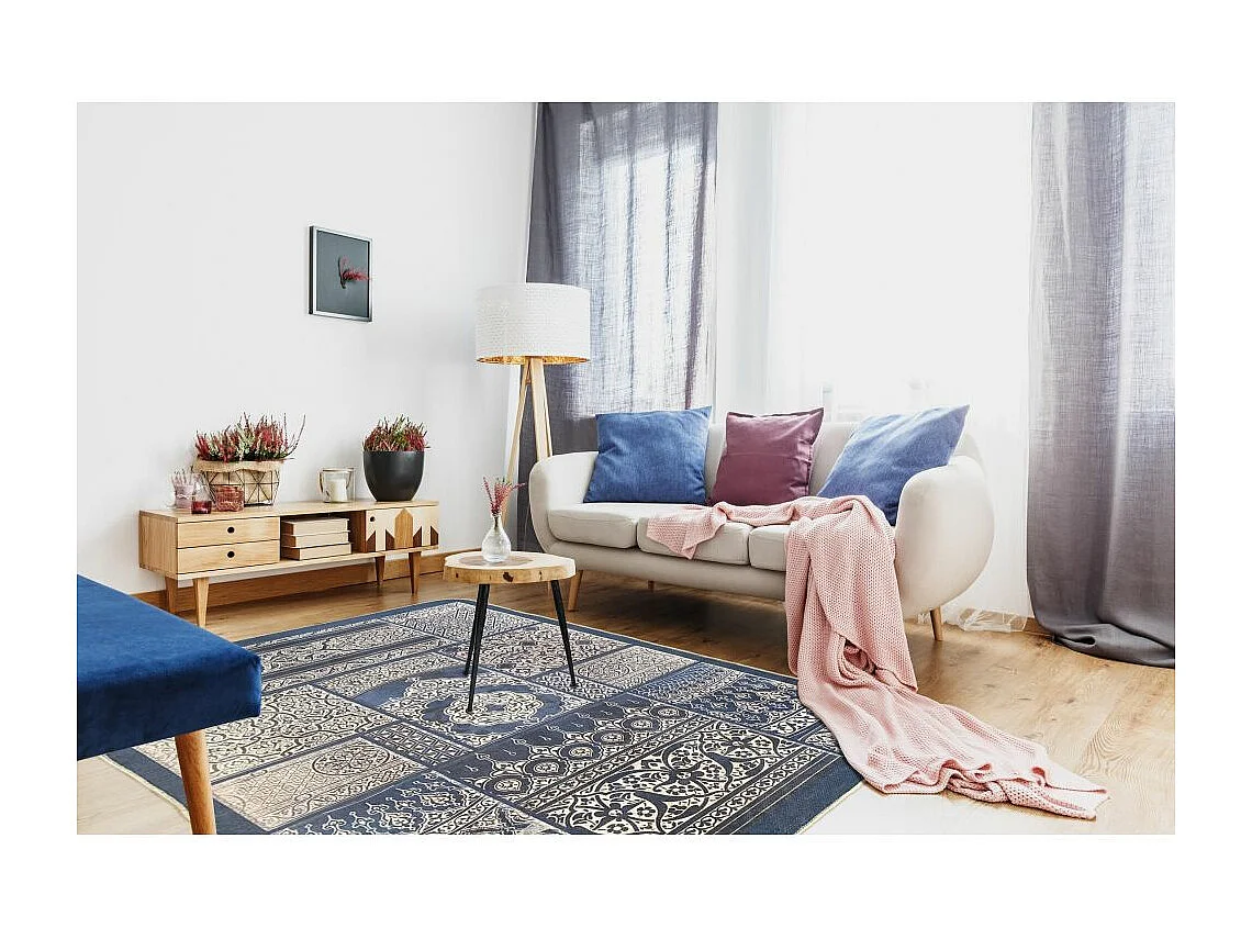 Tapis de salon 80x150 cm Polyester Cordoue Ble