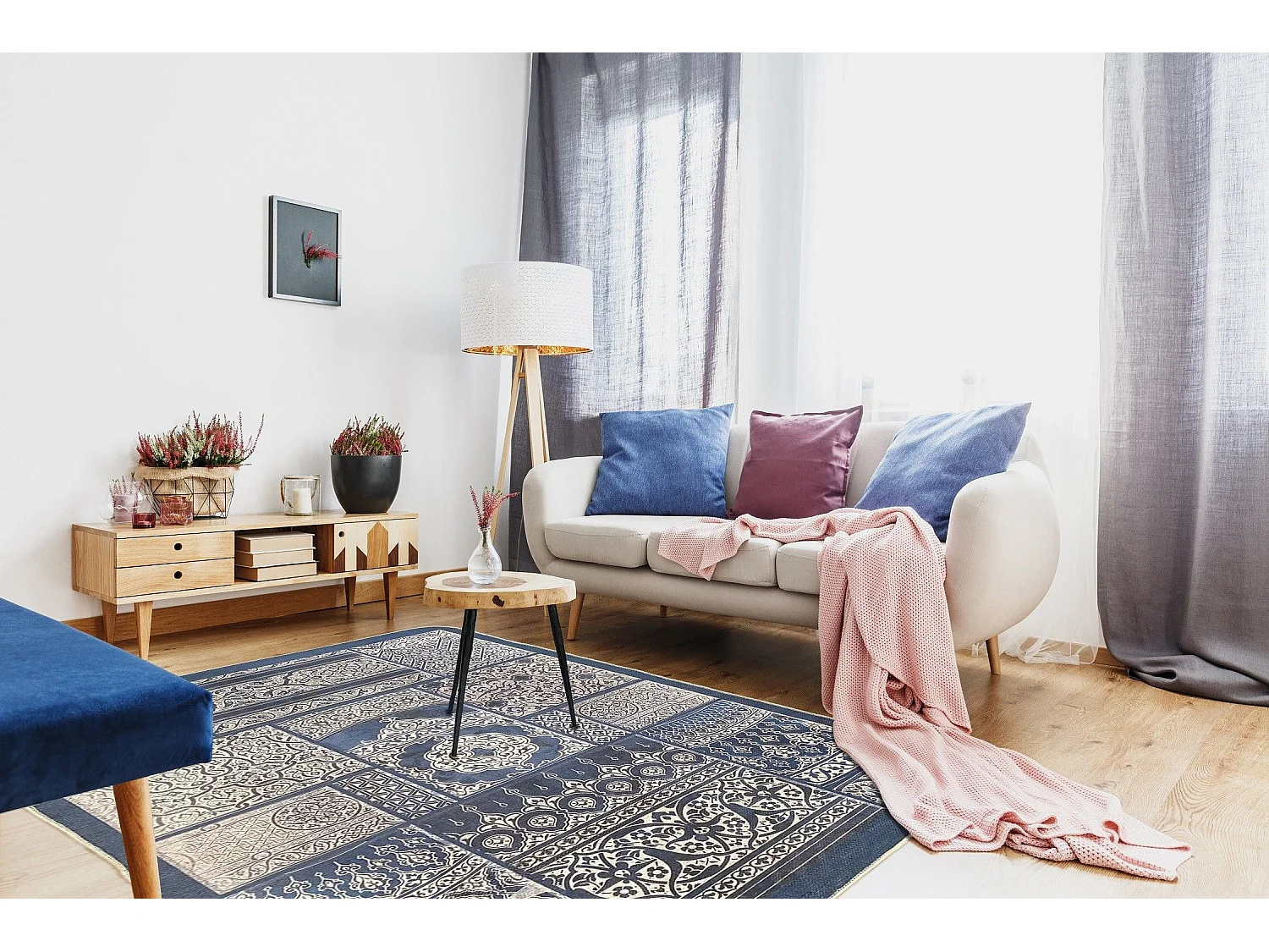 Tapis de salon 80x150 cm Polyester Cordoue Ble