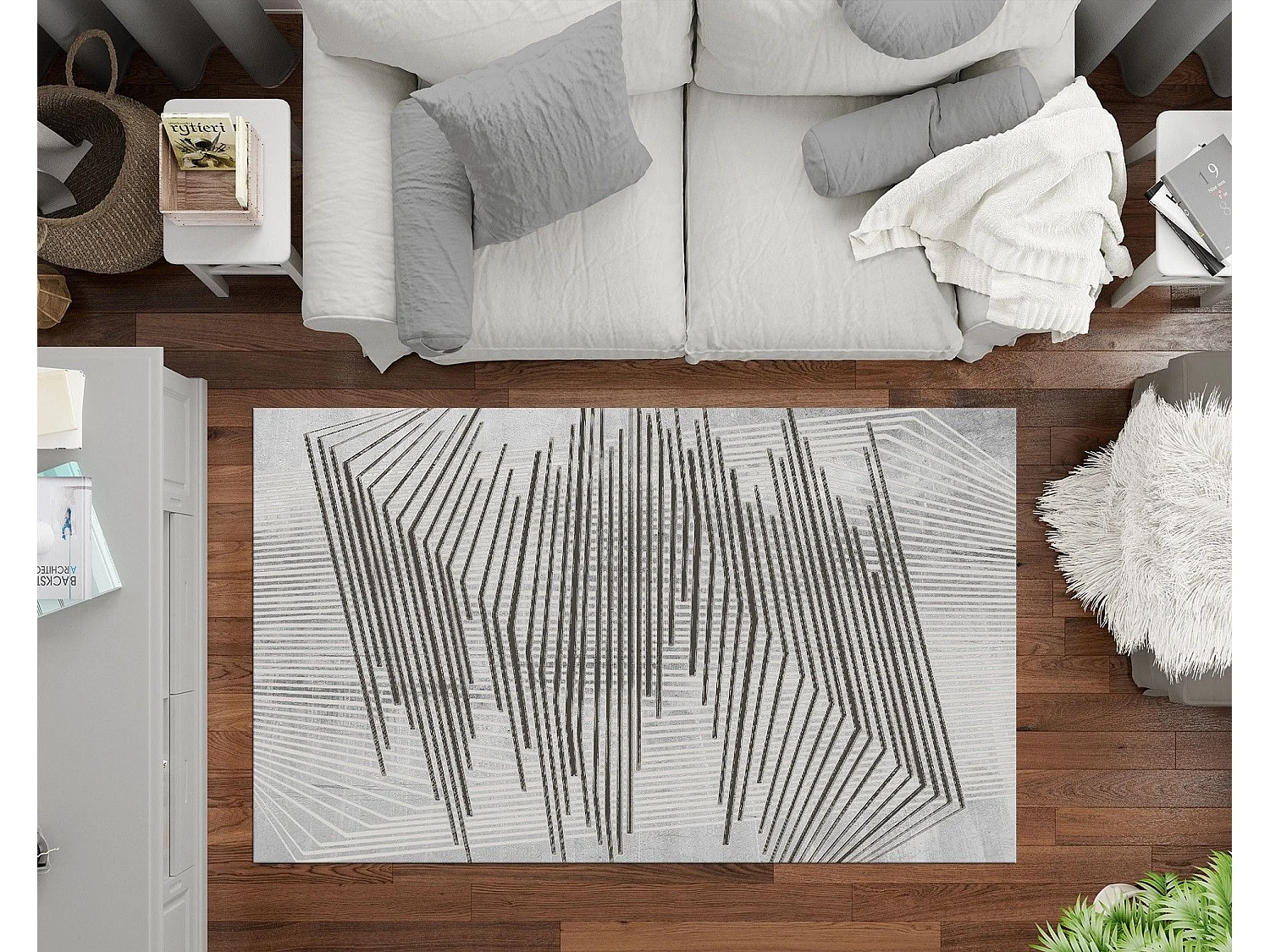 Tapis de salon 300x400 cm Polycoton Nour Gris