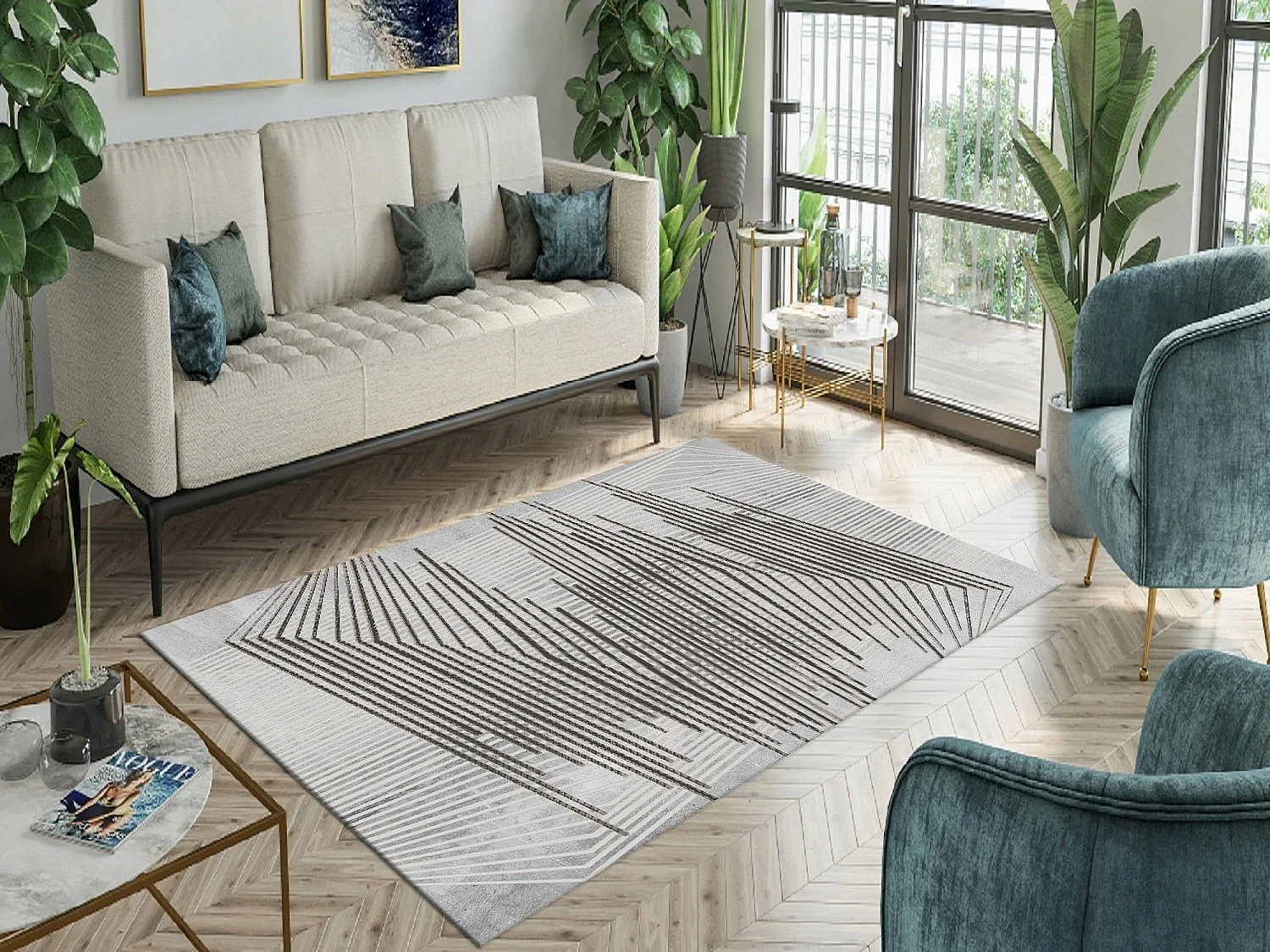 Tapis de salon 300x400 cm Polycoton Nour Gris