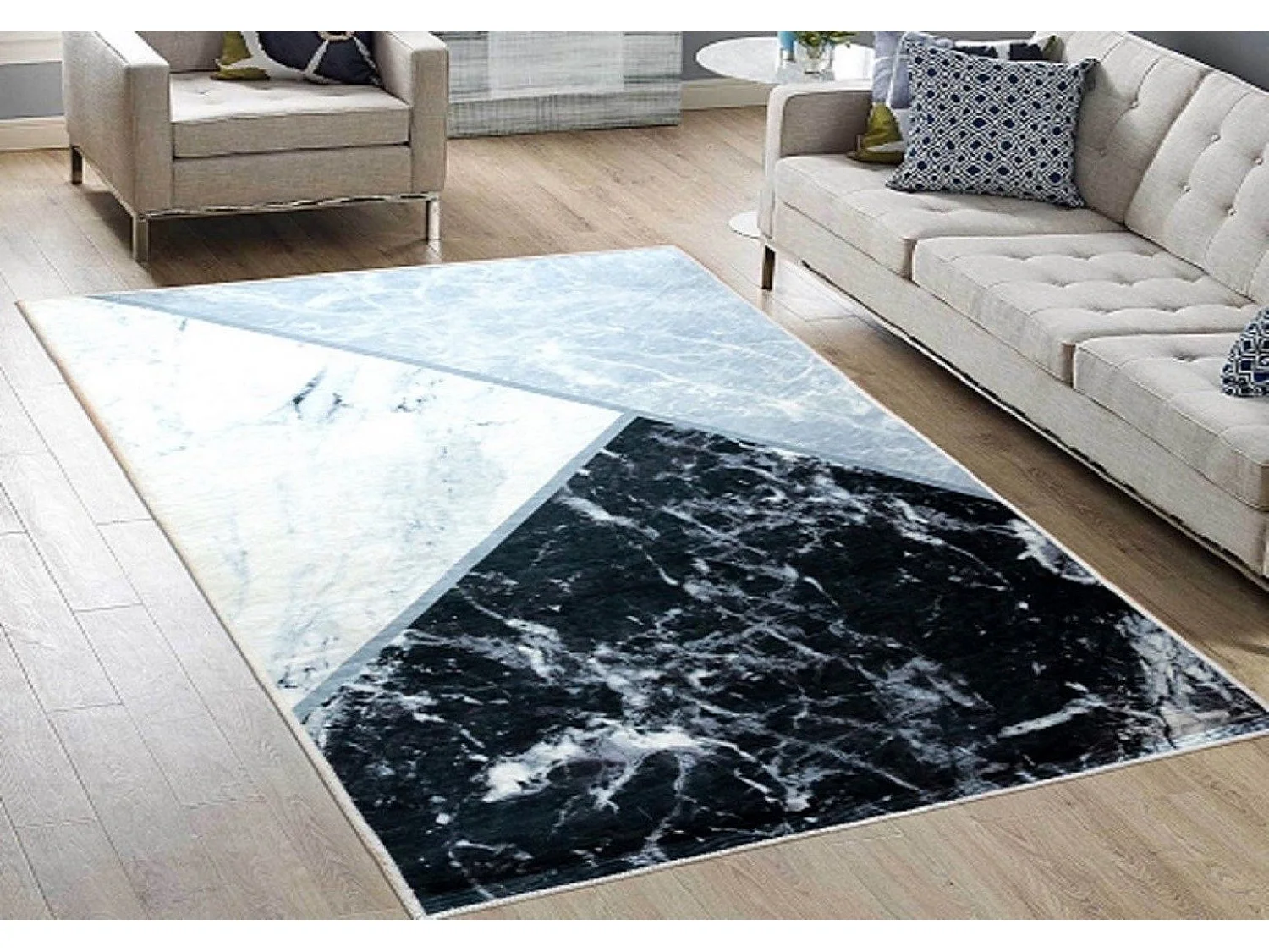 Tapis de salon 80x150 cm Polyester Marbre Multi