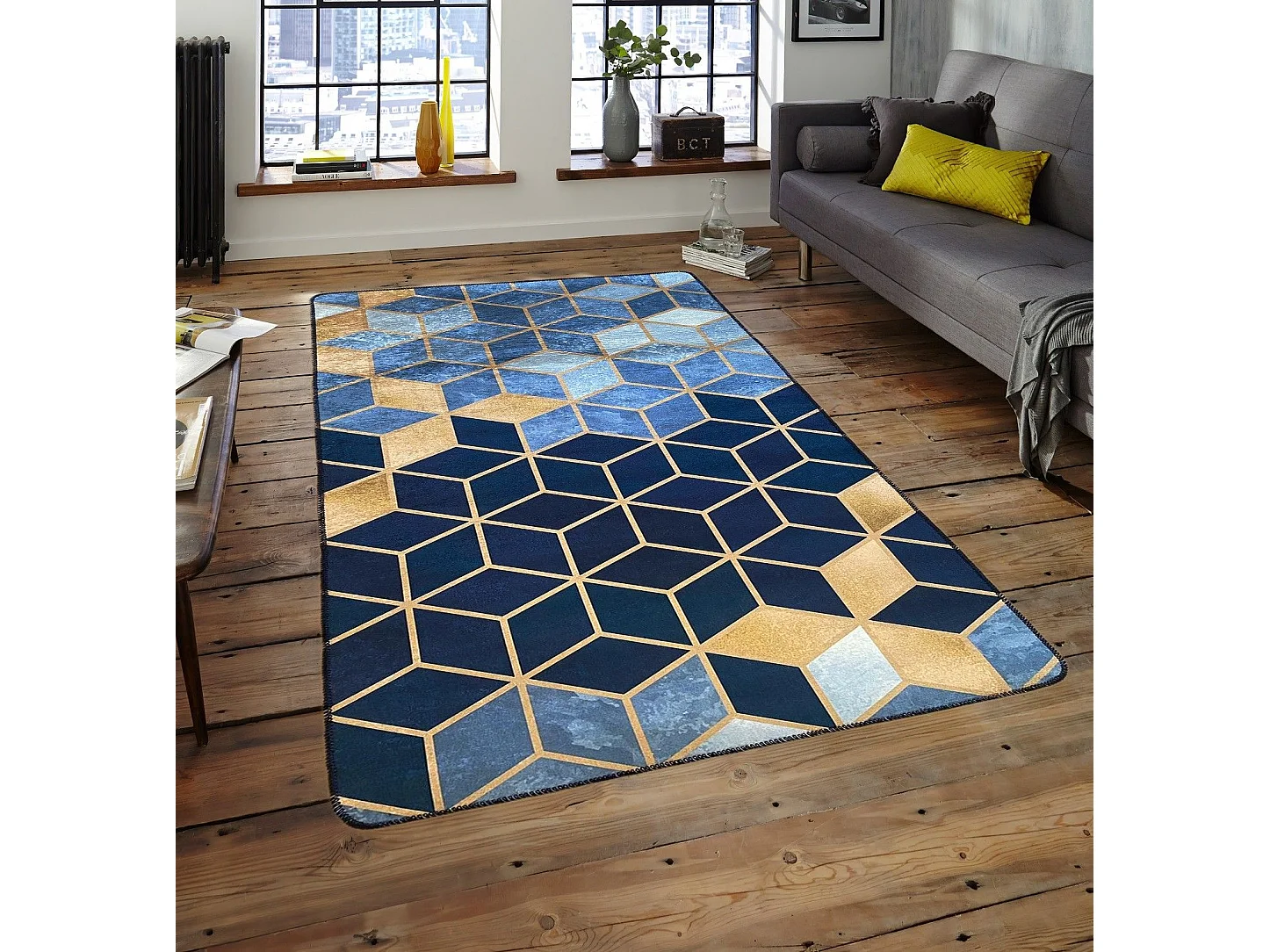 Tapis de salon 120x180 cm Polyester Luxe Bleu