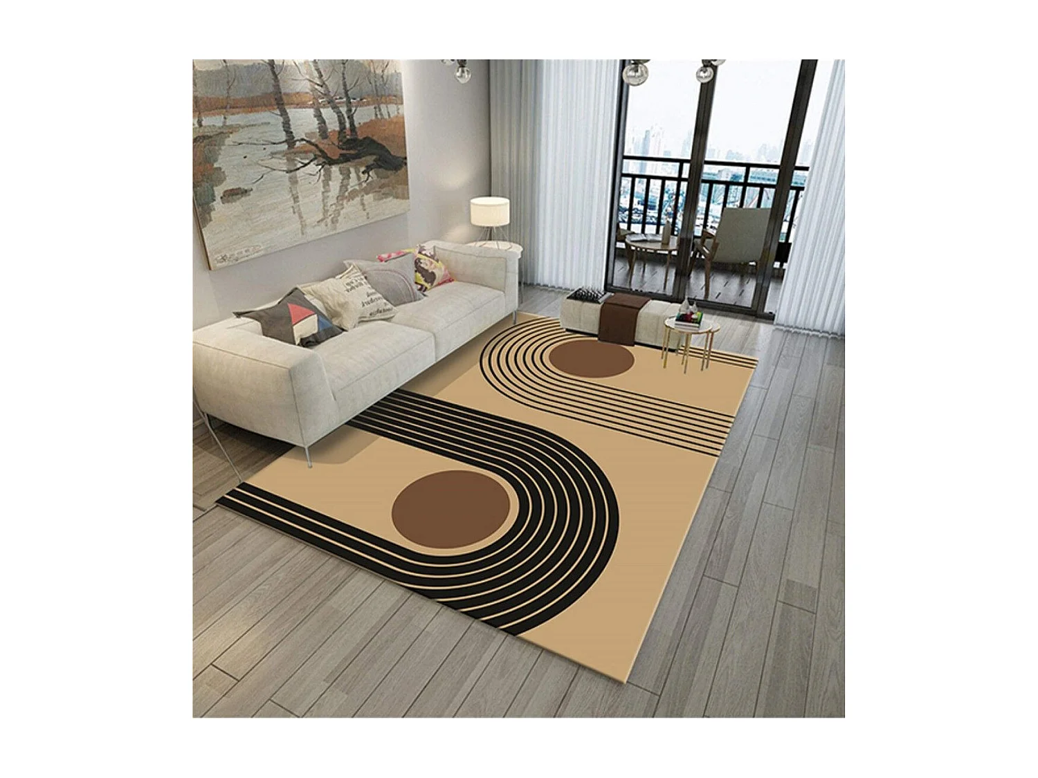 Tapis de salon 160x230 cm Polyester Seventies Beige