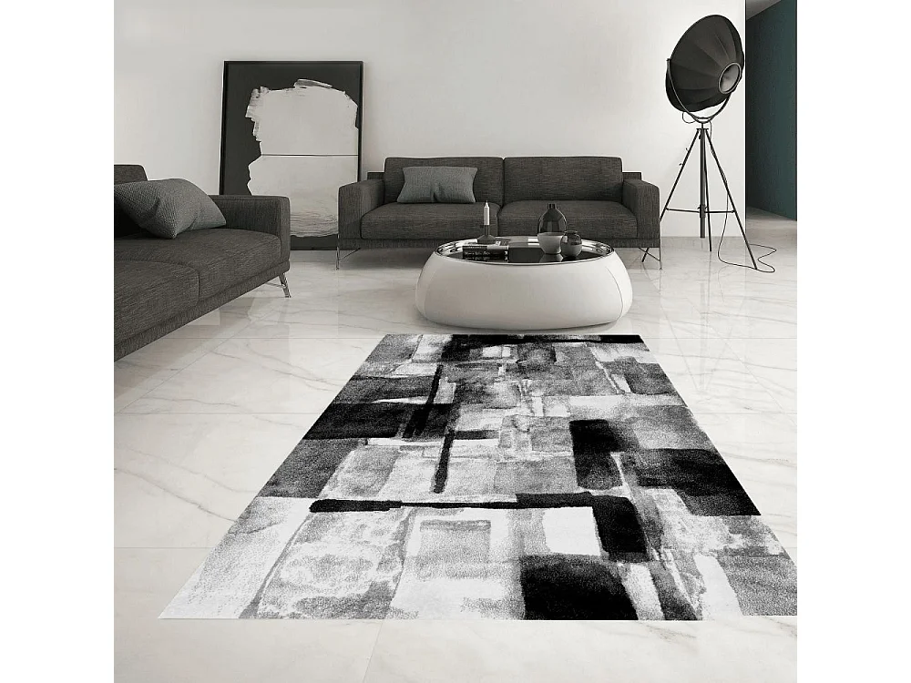 Tapis de salon 80x150 cm Polyester Face Gris