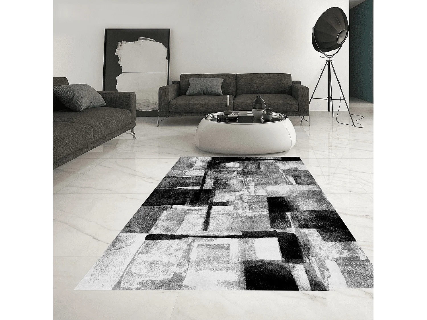 Tapis de salon 80x150 cm Polyester Face Gris