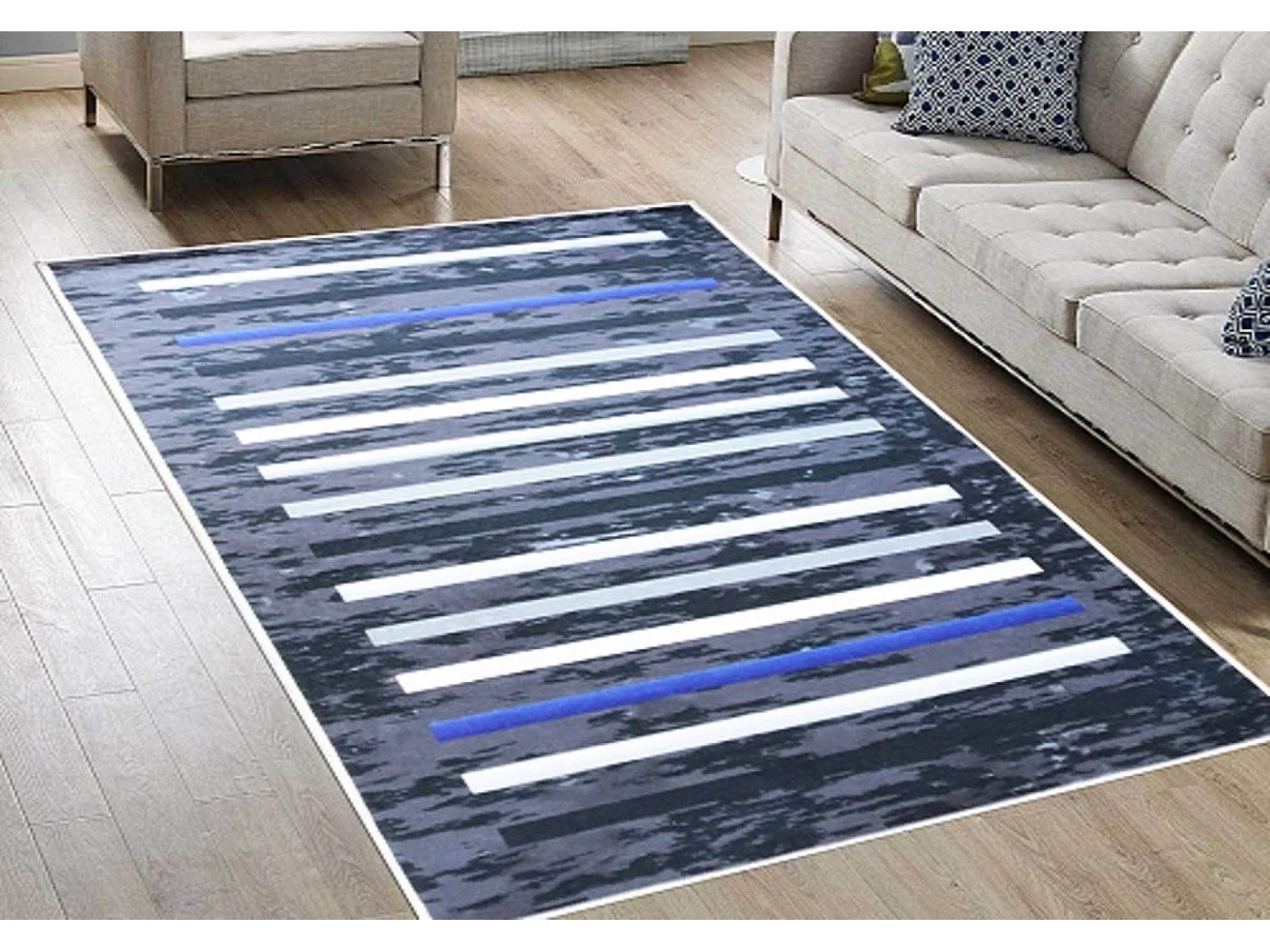 Tapis de salon 120x180 cm Polyester Rayures Noir