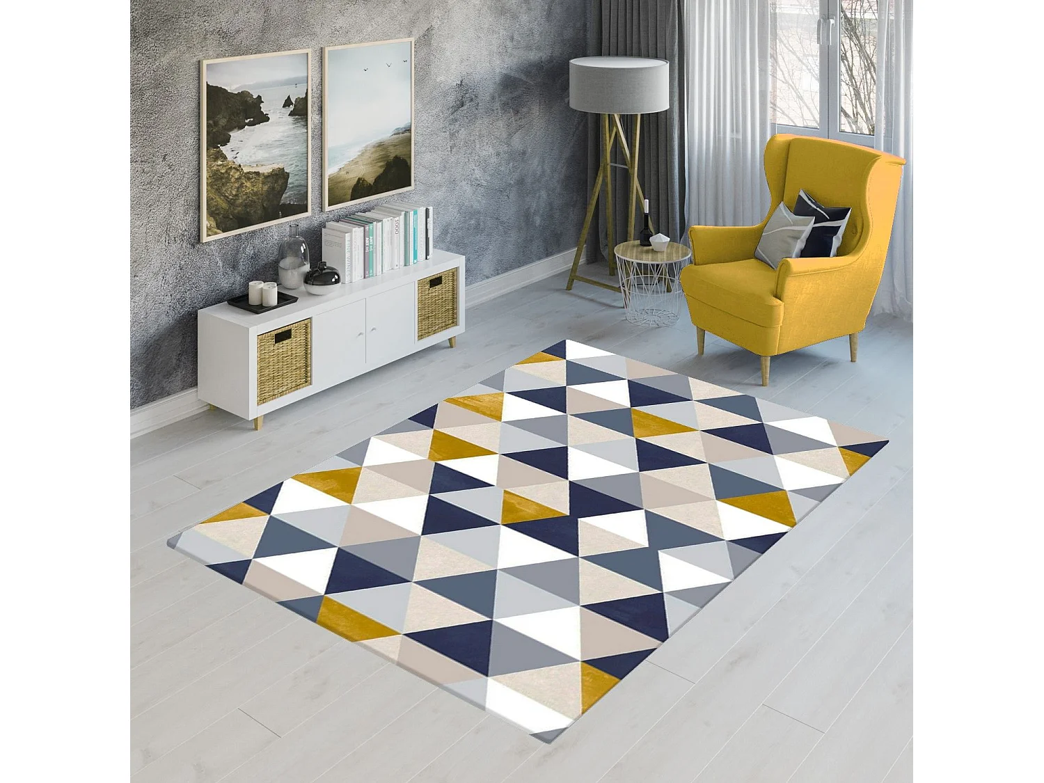 Tapis de salon 50x80 cm Polyester Triangle Jaune