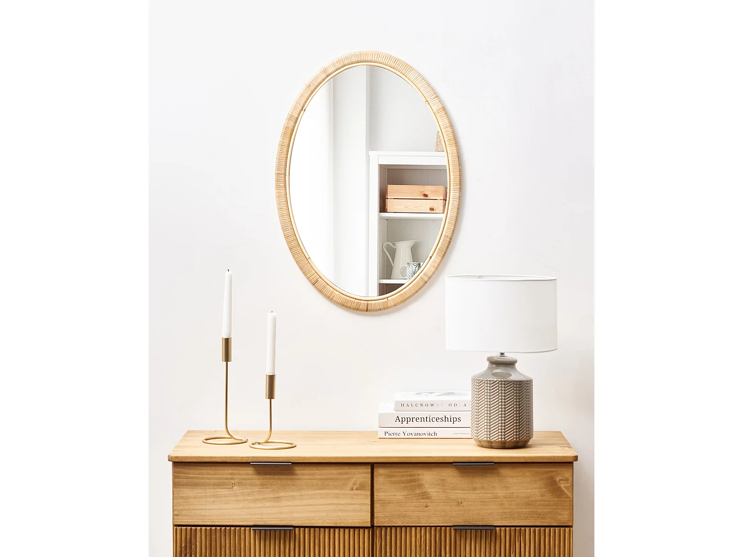 Wandspiegel FOISSY 50 cm 70 cm Rotan Natuurlijk