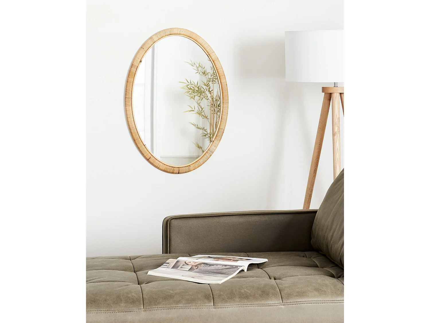 Wall Mirror FOISSY 50 cm 70 cm Rattan Natural