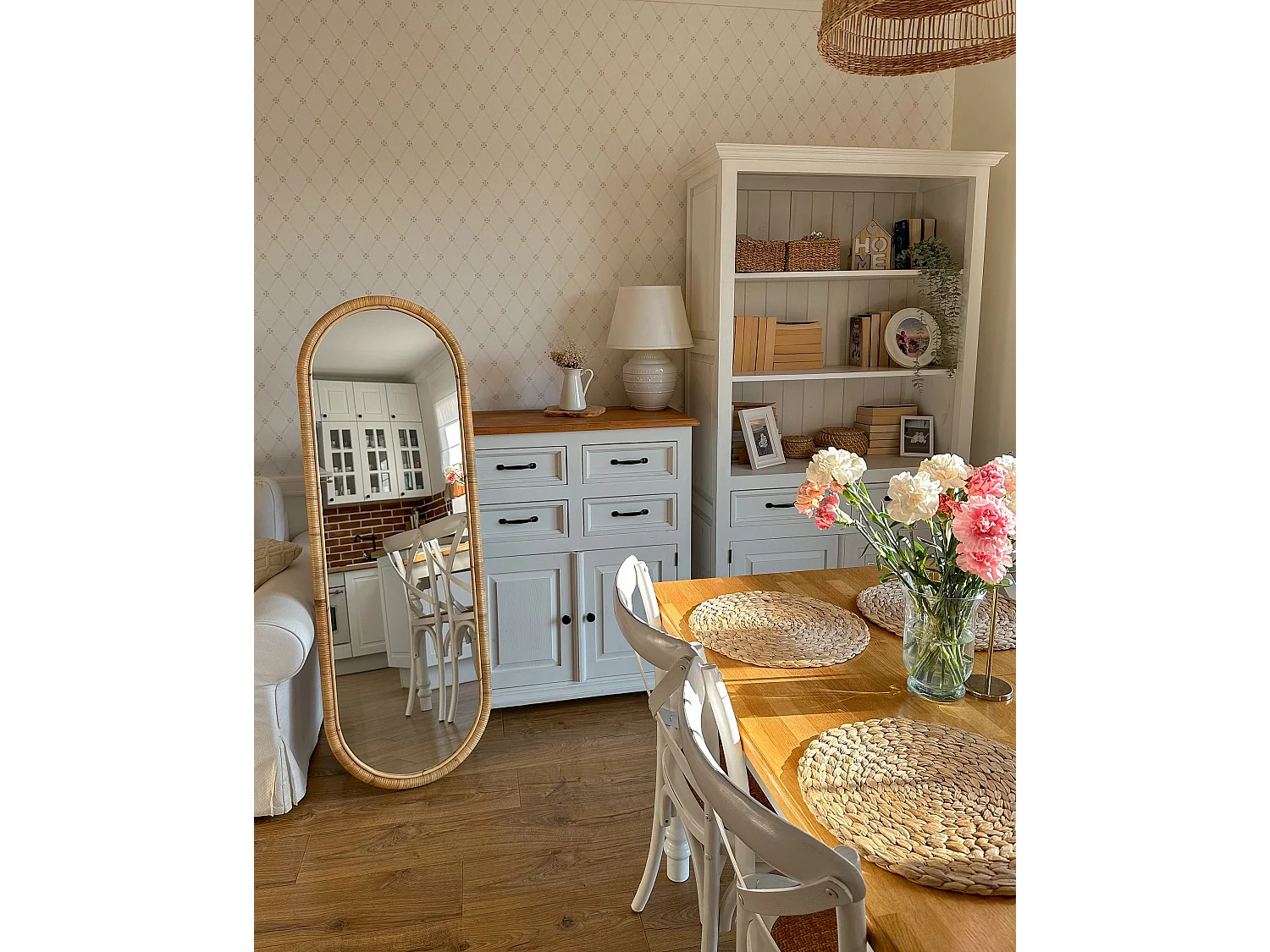 Standspiegel MONTOT 150 cm Rattan Naturfarben