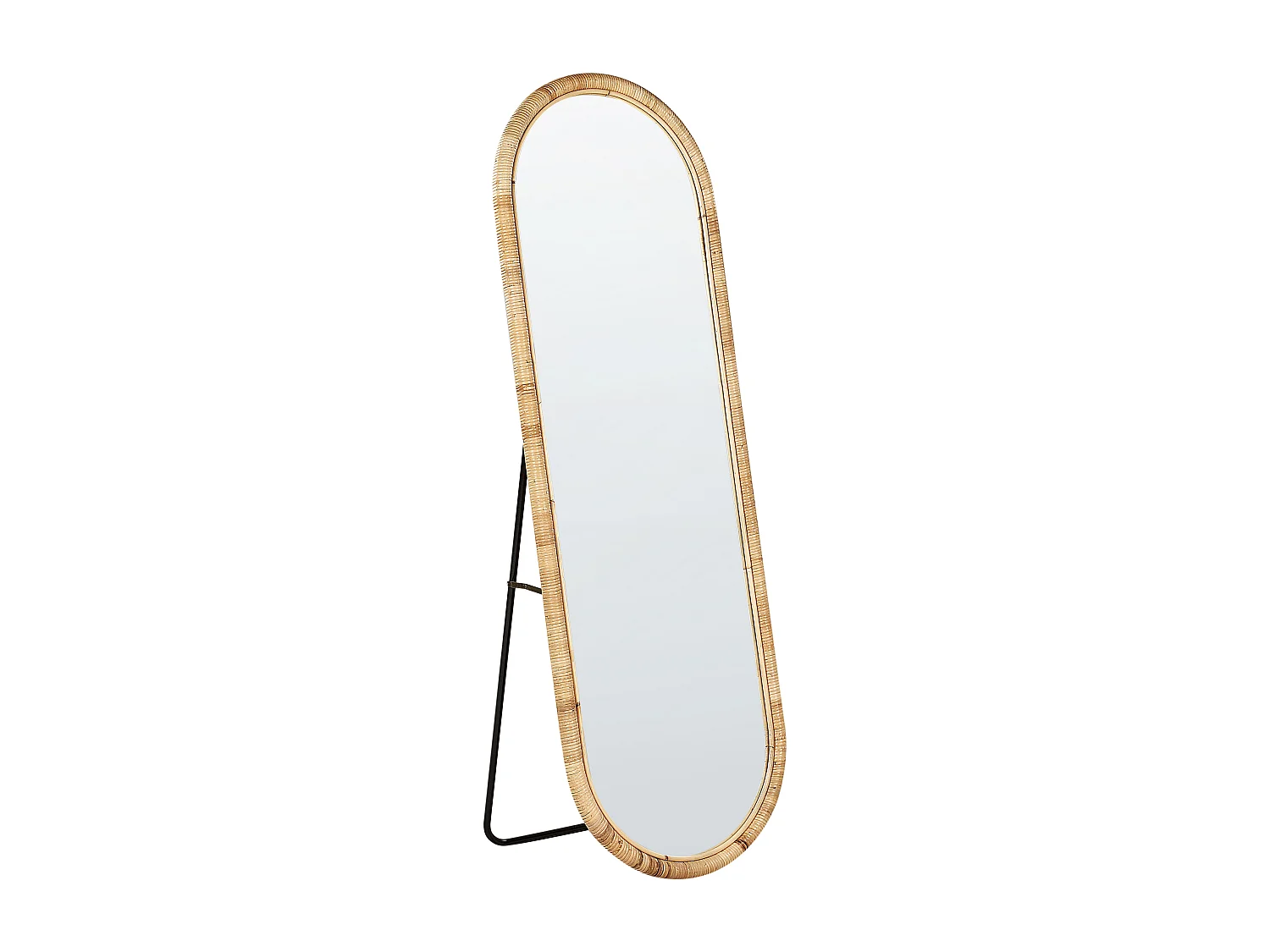 Stehspiegel mit Rahmen Rattan natürlich oval 50x150 cm geflochten Boho Montot
