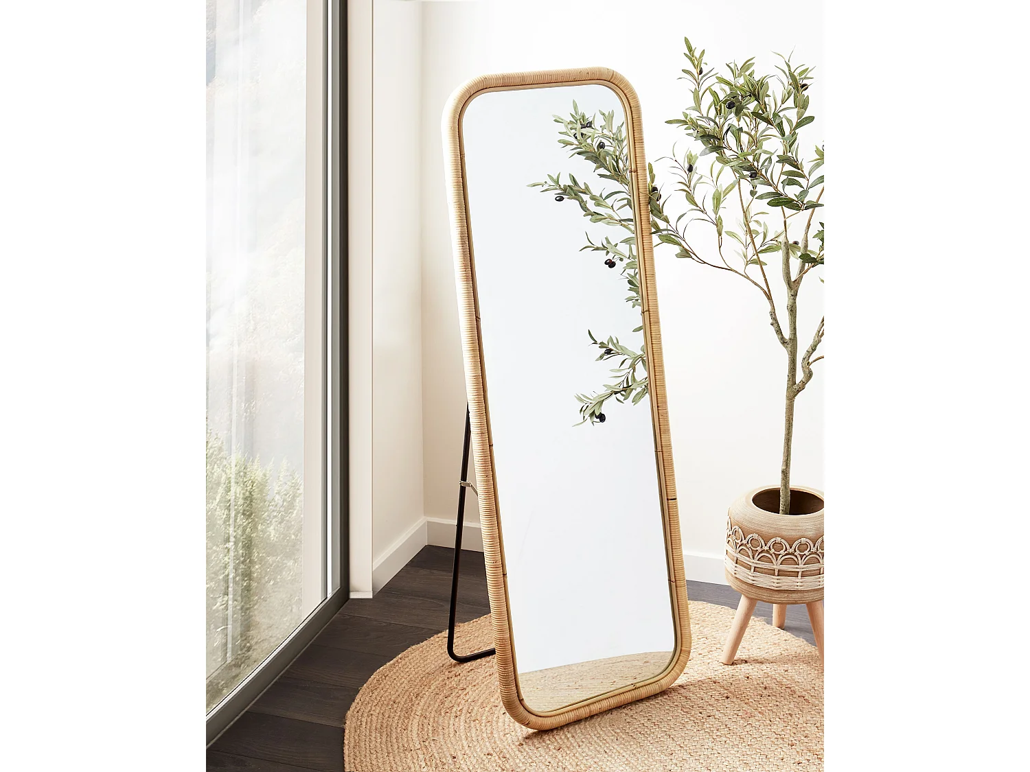 Standing Mirror MALANGE 150 cm Rattan Natural