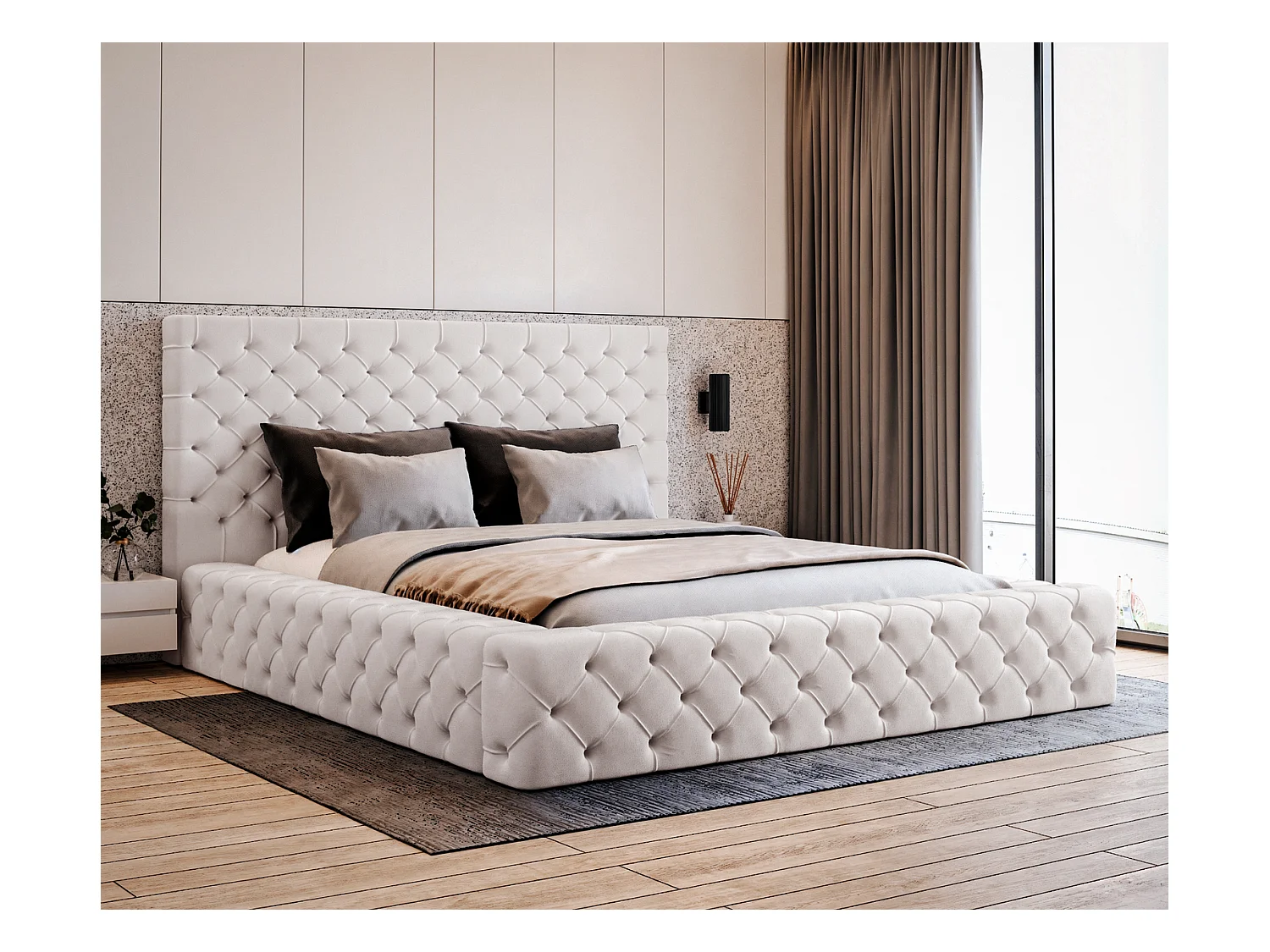 Emporius Lit double 180 x 200 Amor - Lit avec Rangment, Lit Crème (Elegance 1)