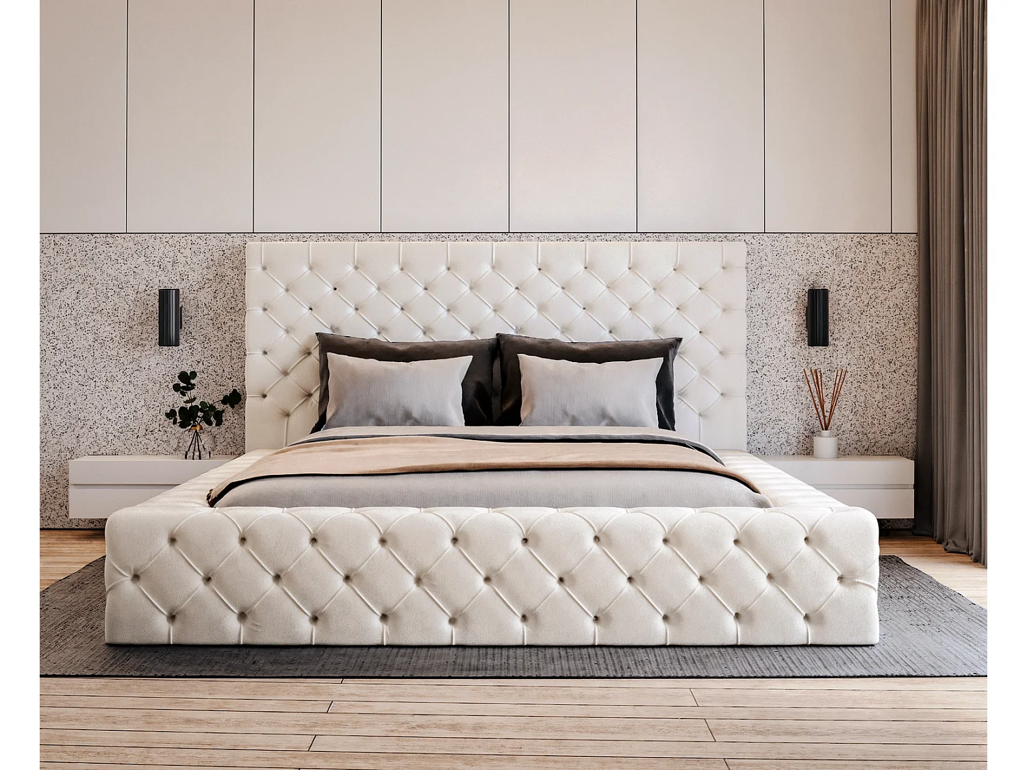 Emporius Lit double 180 x 200 Amor - Lit avec Rangment, Lit Crème (Elegance 1)