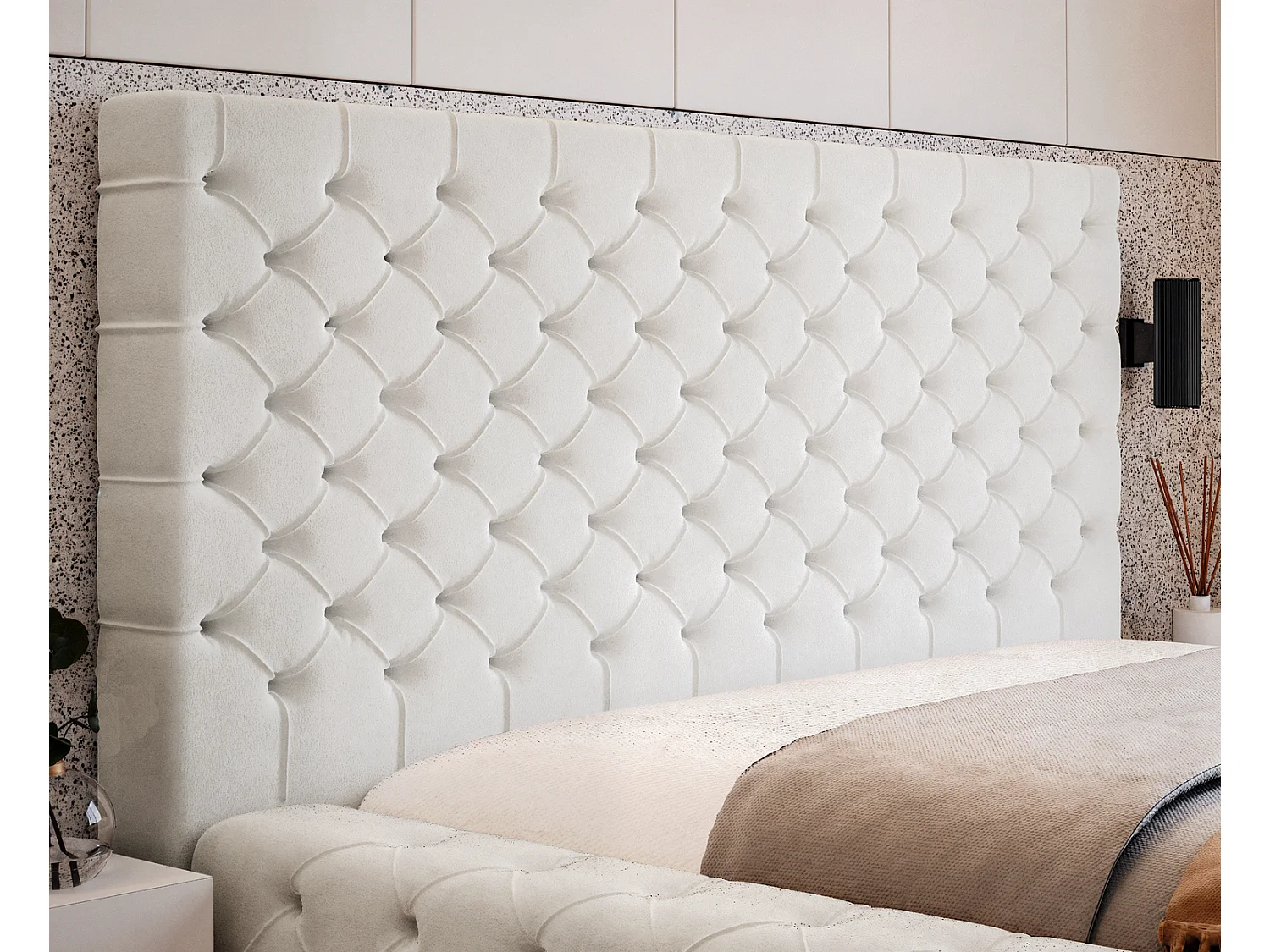 Emporius Lit double 180 x 200 Amor - Lit avec Rangment, Lit Crème (Elegance 1)