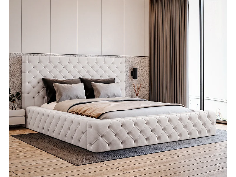 Emporius Lit double 180 x 200 Amor - Lit avec Rangment, Lit Crème (Elegance 1)