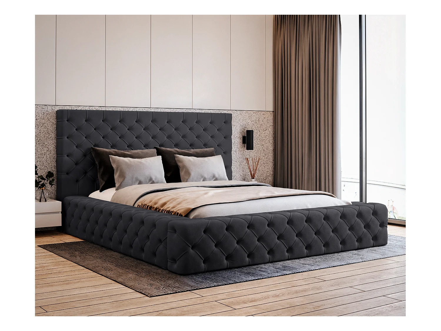 Emporius Gestoffeerd bed 180x200 Amor - opbergruimte en bedlade, bed Zwart (Elegance 21)