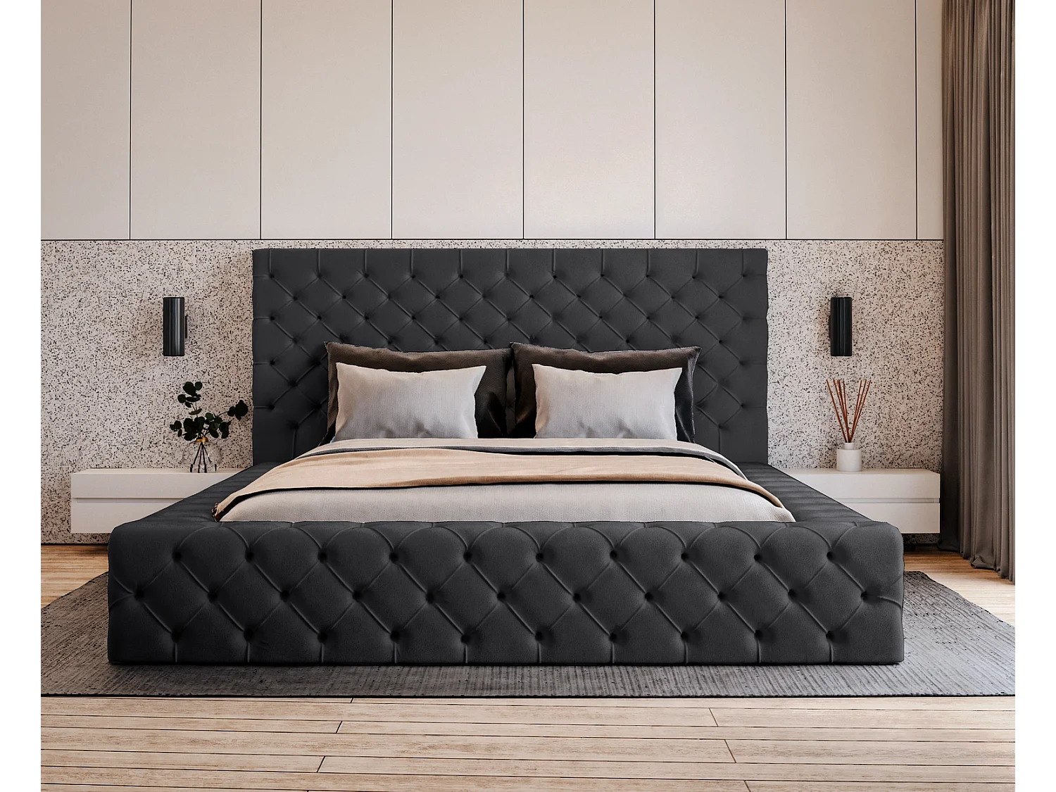 Emporius Gestoffeerd bed 180x200 Amor - opbergruimte en bedlade, bed Zwart (Elegance 21)