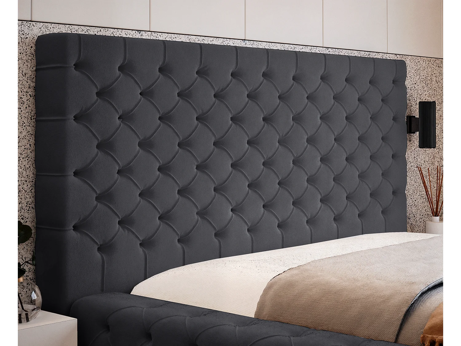 Emporius Gestoffeerd bed 180x200 Amor - opbergruimte en bedlade, bed Zwart (Elegance 21)