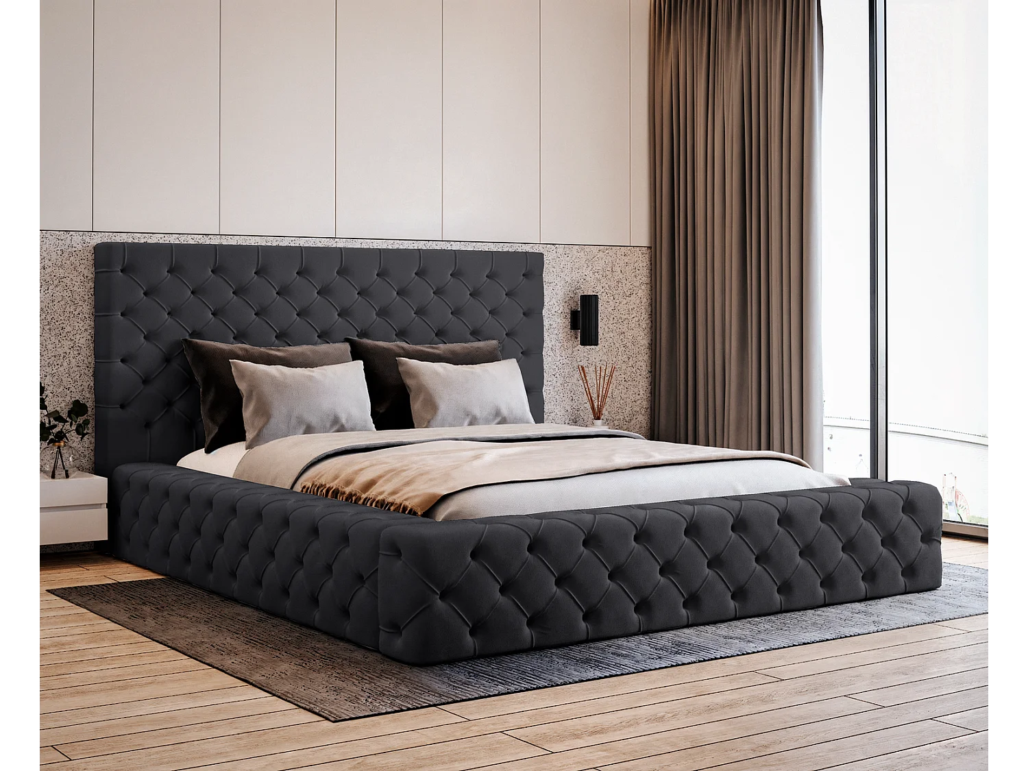 Emporius Gestoffeerd bed 160x200 Amor - opbergruimte en bedlade, bed Zwart (Elegance 21)