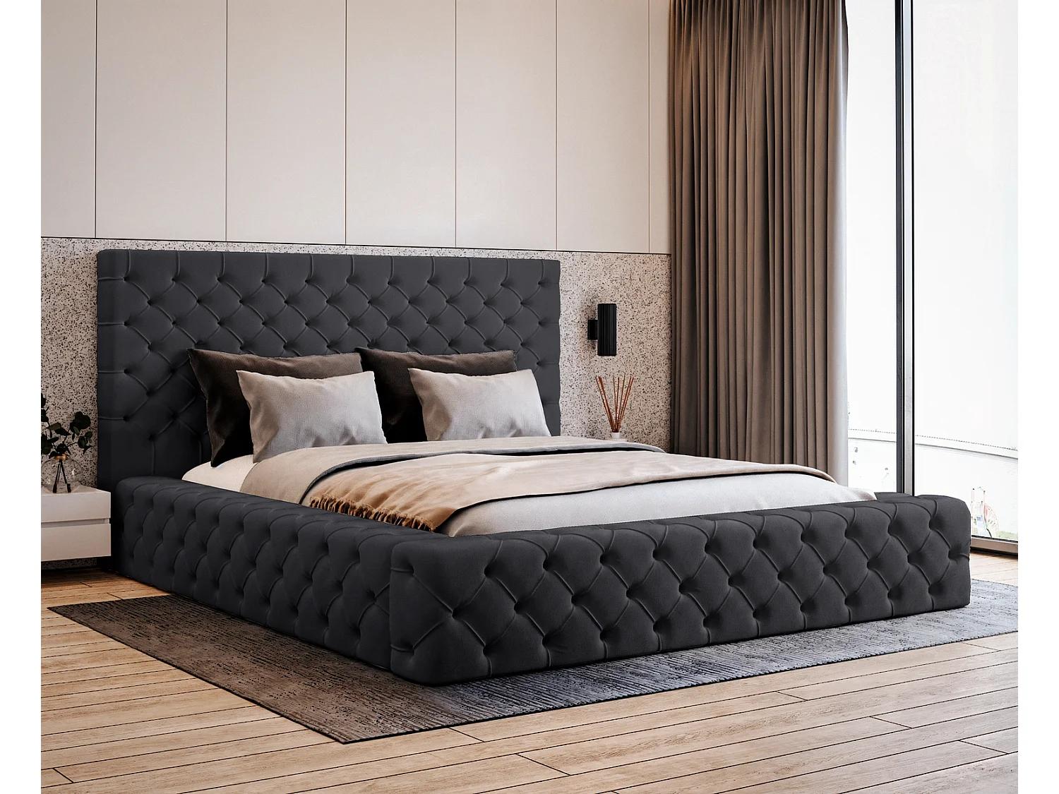Emporius Lit double 160 x 200 Amor - Lit avec Rangment, Lit Noir (Elegance 21)