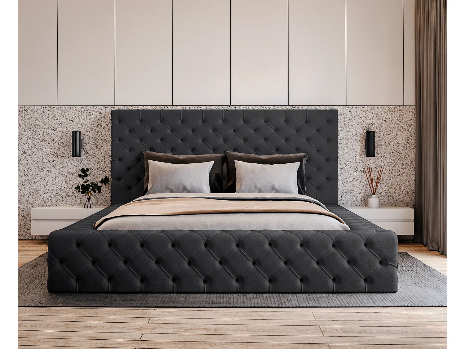 Emporius Lit double 160 x 200 Amor - Lit avec Rangment, Lit Noir (Elegance 21)