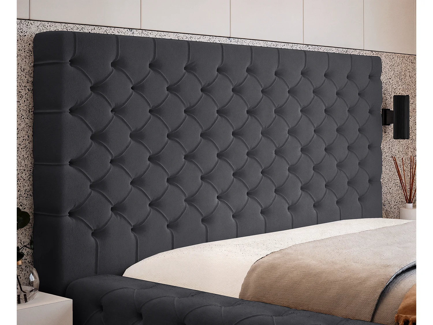 Emporius Lit double 160 x 200 Amor - Lit avec Rangment, Lit Noir (Elegance 21)