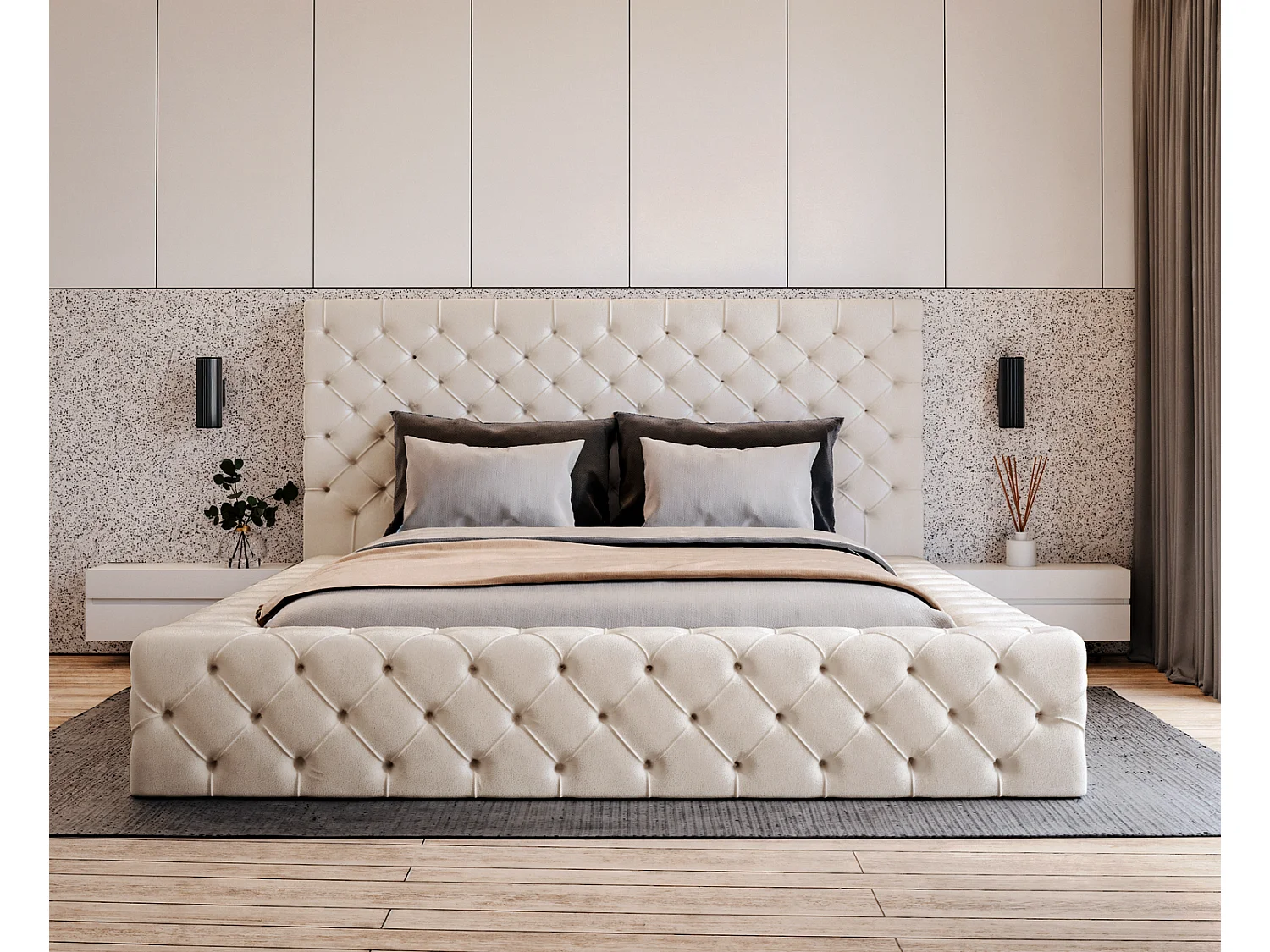 Emporius Gestoffeerd bed 140x200 Amor - opbergruimte en bedlade, bed Beige (Elegance 2)