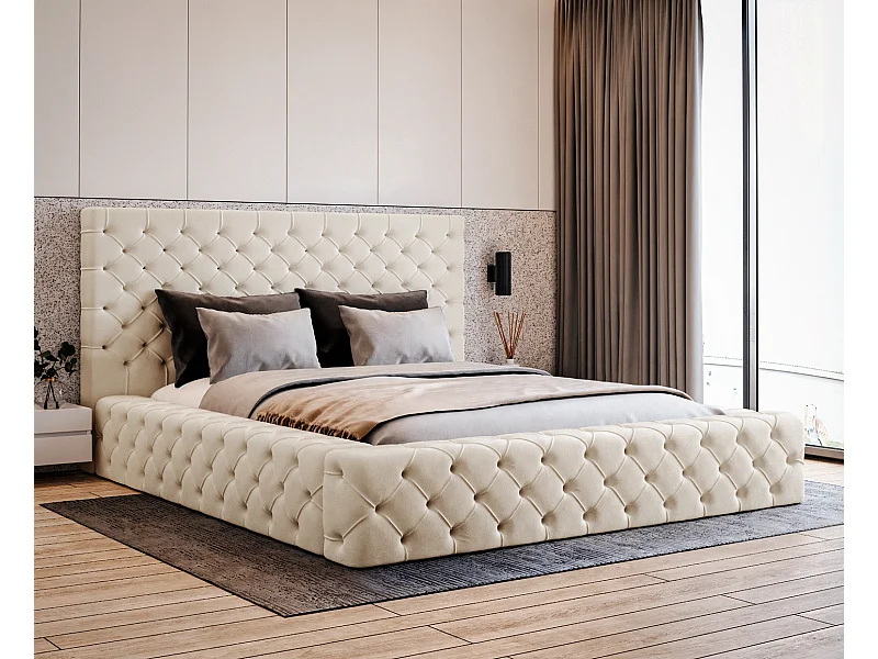 Emporius Lit double 140 x 200 Amor - Lit avec Rangment, Lit Beige (Elegance 2)