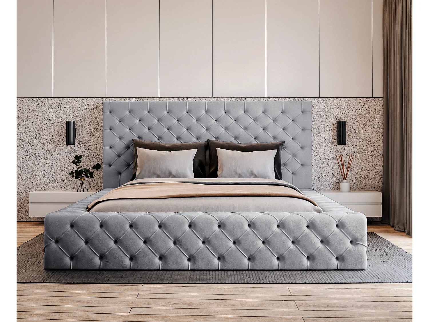 Emporius Gestoffeerd bed 140x200 Amor - opbergruimte en bedlade, bed Grijs (Elegance 19)