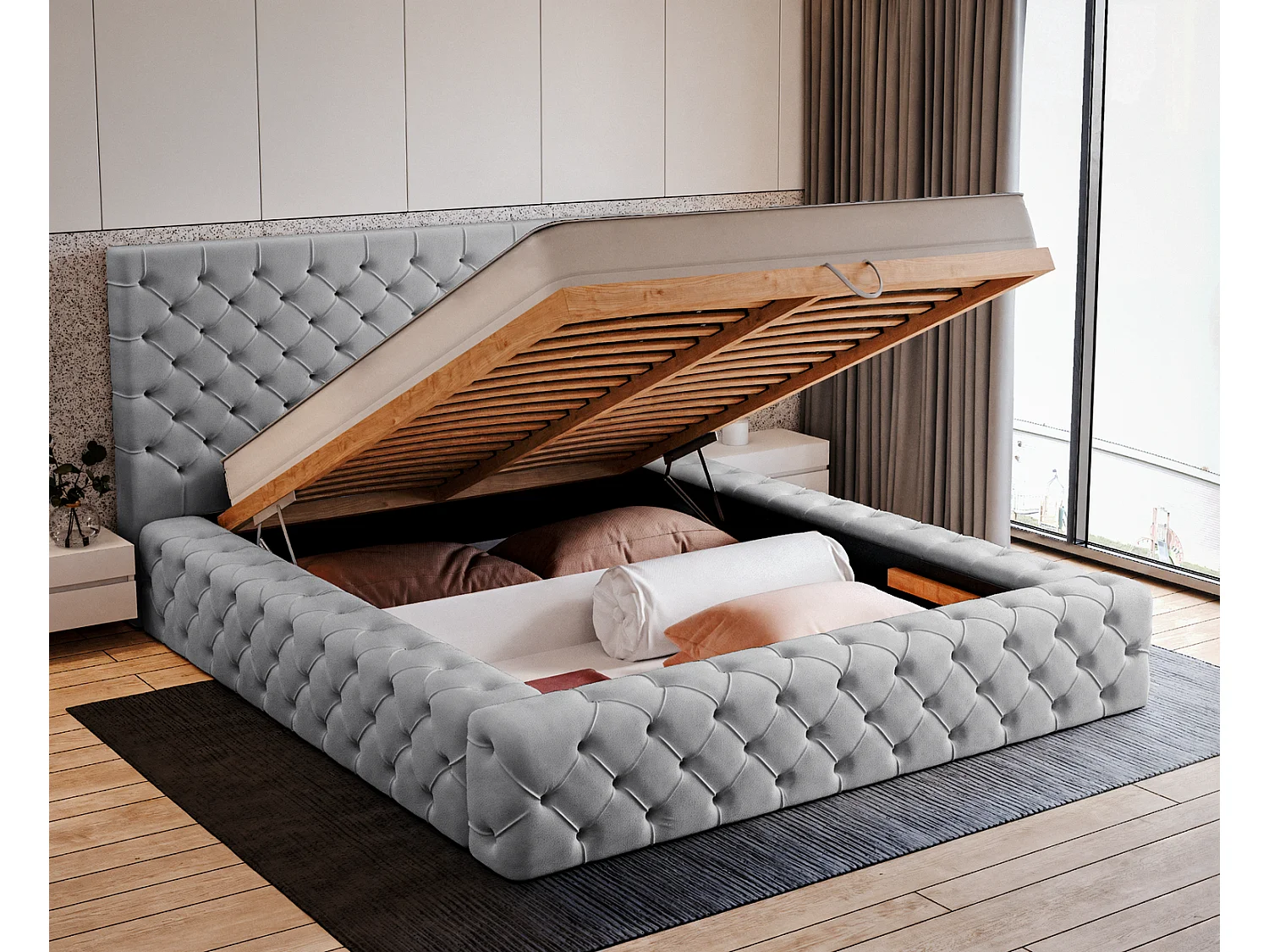 Emporius Gestoffeerd bed 140x200 Amor - opbergruimte en bedlade, bed Grijs (Elegance 19)